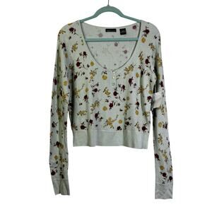 MODA INTERNATIONAL Top Large Thermal Floral Scoop Neck Silk/Rabbit Hair Blouse